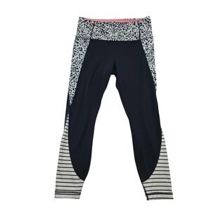 Athleta Medium Blue Animal Print Stripe Yoga Workout Running Capri Leggings